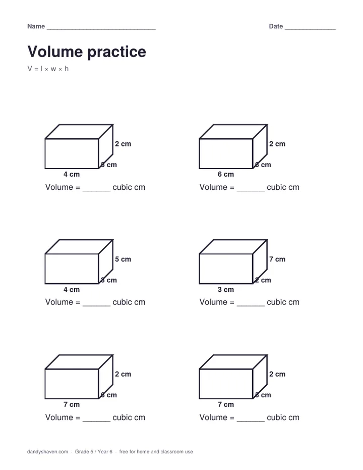 Volume practice worksheet preview