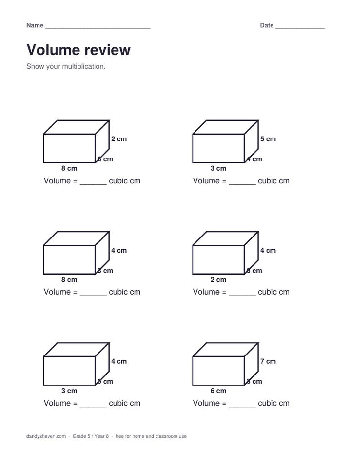 Volume review worksheet preview