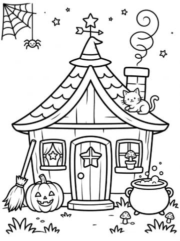 Witch house coloring page