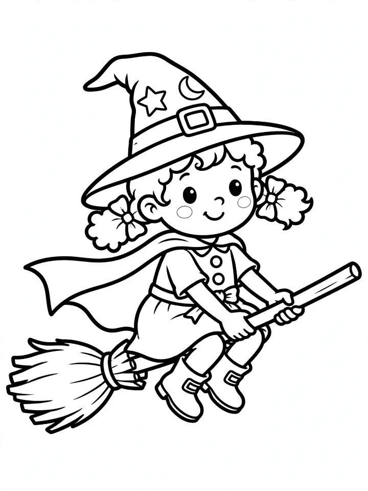 Witch on a broomstick coloring page