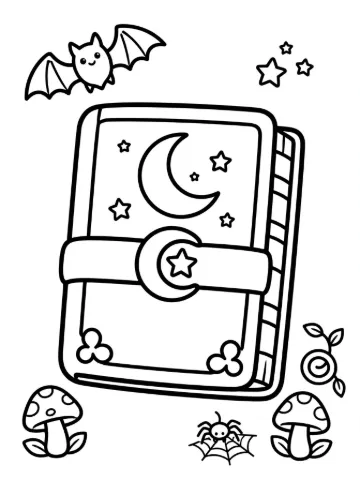Witch's spell book coloring page